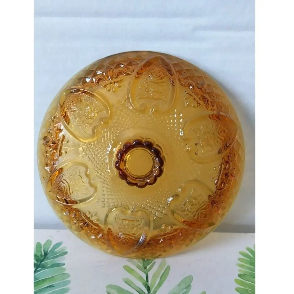 Vintage FNG Indonesia Amber LID ONLY for Candy Dish Heart Rose & Fleur De Lis